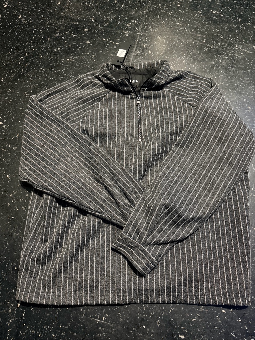 Fashion Nova Men's Charcoal Pinstripe Quarter-Zip Shirt Jacket